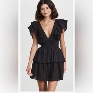 Playa Lucila Ruffle Black Eyelet Beach Coquette Babydoll Dress size Medium M